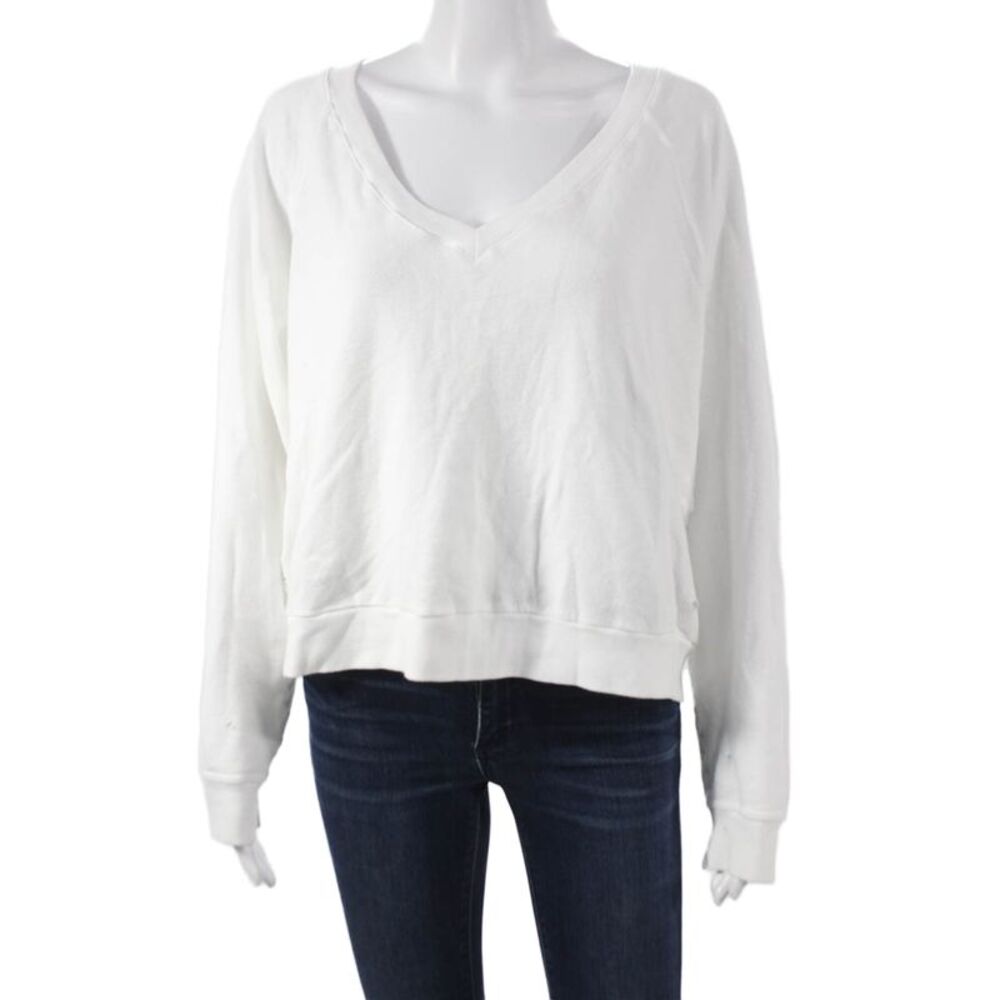 Electric & Rose Womens Pullover Sweatshirt White V-Neck Long Sleeve Size S